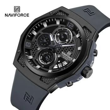Naviforce นาฬิกาทหาร2024หน้าปัดขนาดใหญ่สำหรับผู้ชาย, นาฬิกาควอตซ์ปฏิทินดีไซน์แฟชั่นนาฬิกากันน้ำทำจาก PU