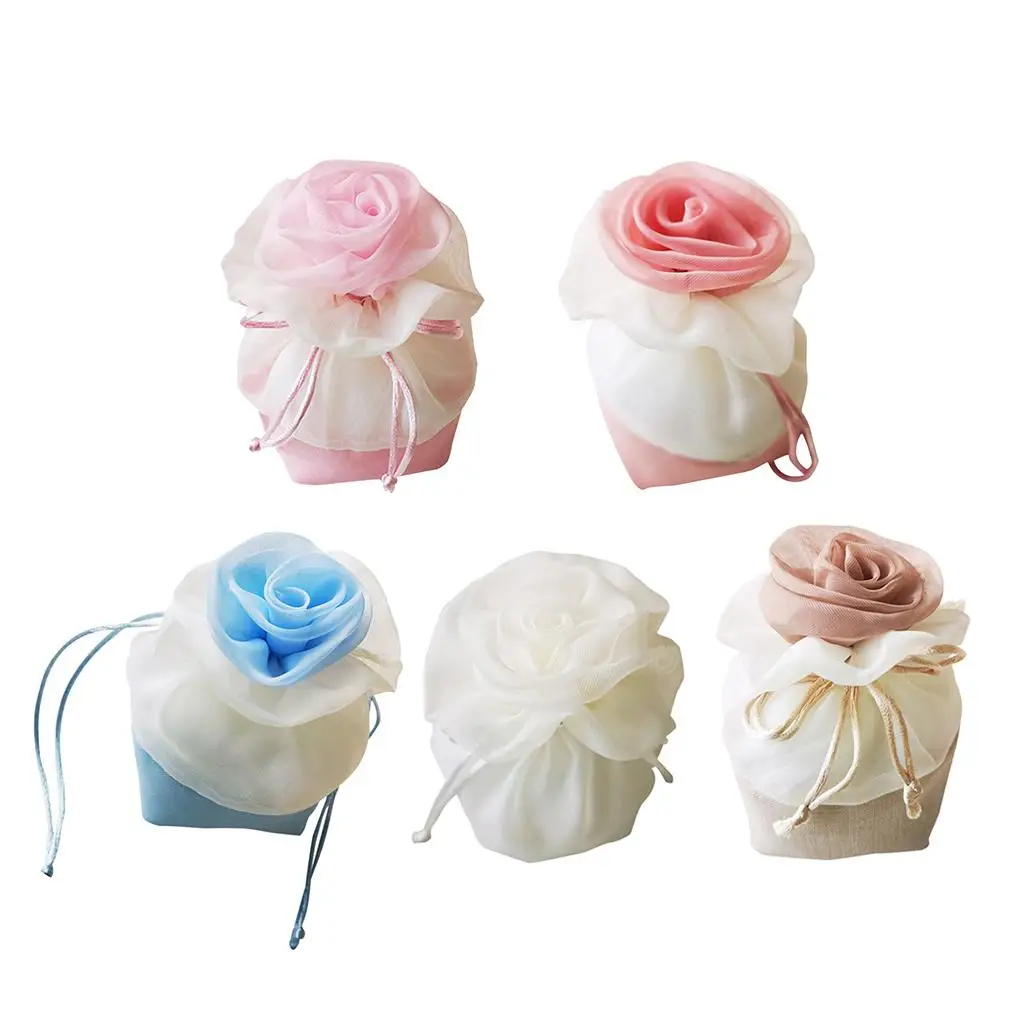 Handmade Flower Drawstring Storage Bag Classic Wedding Candy Package Gift Pouch for Birthday Christmas Party and Events