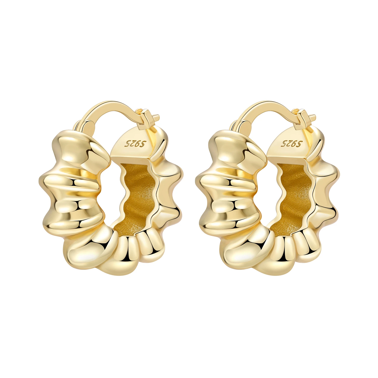 CYCUFF Original 925 Sterling Golden French Style Organ Ohrringe Damen Creolen Jubiläumsschmuck Trendige Geschenke