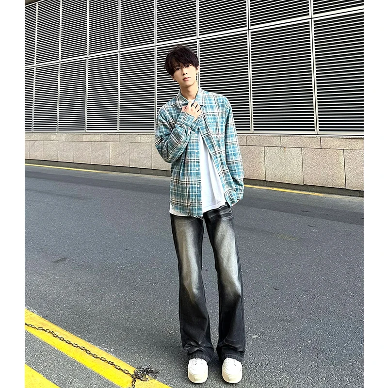 

Washed Black Jeans Men's Autumn Winter Straight Leg Bell Bottoms Trendy Brand Slim Fit High Street Vibe Jeans Youth Fashion