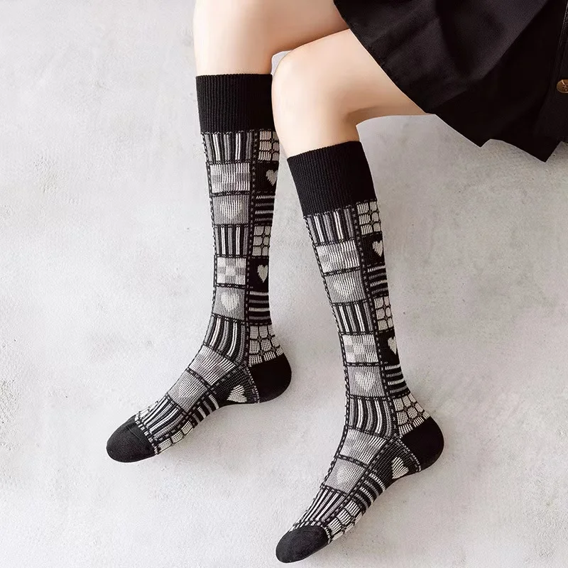 

2Pair Korean Long Tube Socks Women Stockings High School Students Girl's Stockings All Season Cotton Comfortable Stockings