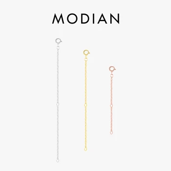MODIAN 925 srebro przedłużone łańcuszki z zatrzaskami homara dla kobiet naszyjnik DIY pozłacane różowym złotem akcesoria do wyrobu biżuterii