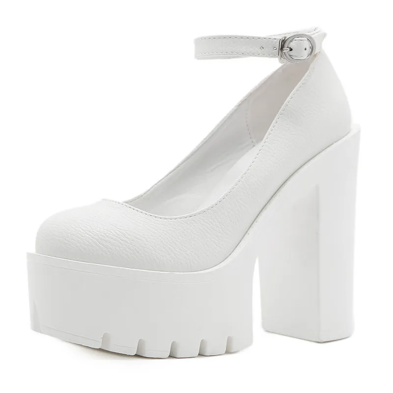 موضة مثير سميكة سوليد حذا فردي للسيدات 13 سنتيمتر عالية الكعب الأوروبية الأمريكية مشبك المرأة منصة الكعوب مضخات حذاء زفاف #2