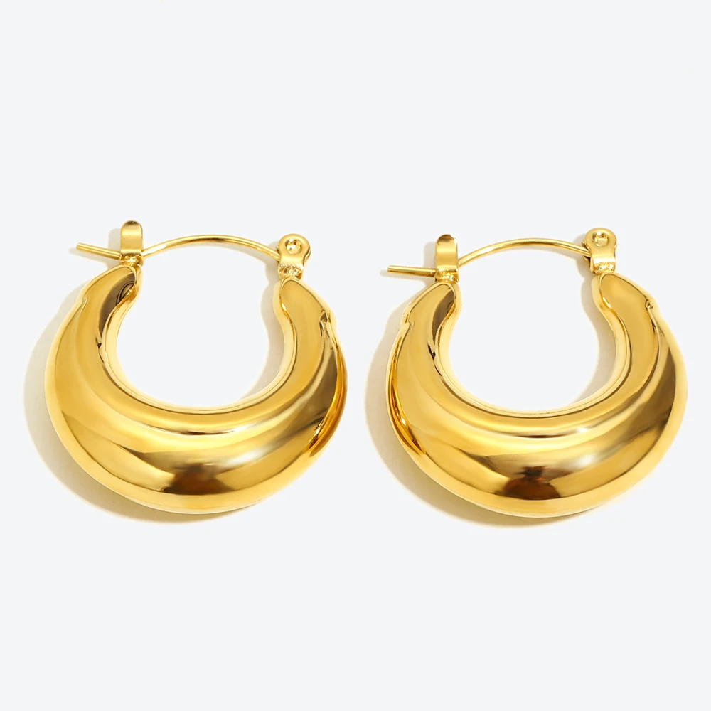 Hollow Two Thick U-shaped Hoop Earrings Waterproof Silver Color 316L Stainless Steel Women\'s Earrings 18K Gold Plated Jewelry