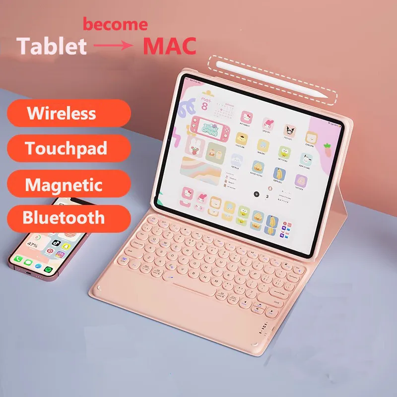 

Keyboard with Case for Tecno Megapad 11 11.0-inch 2025 Folio Flip Stand Touchpad Keyboard Wireless Detachable Bluetooth Keyboard