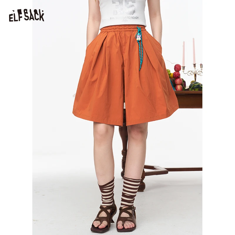 

ELFSACK Loose Wide Leg Culottes, Casual High Waist Shorts with Beaded Tassel, Breathable Summer Bottoms for Women