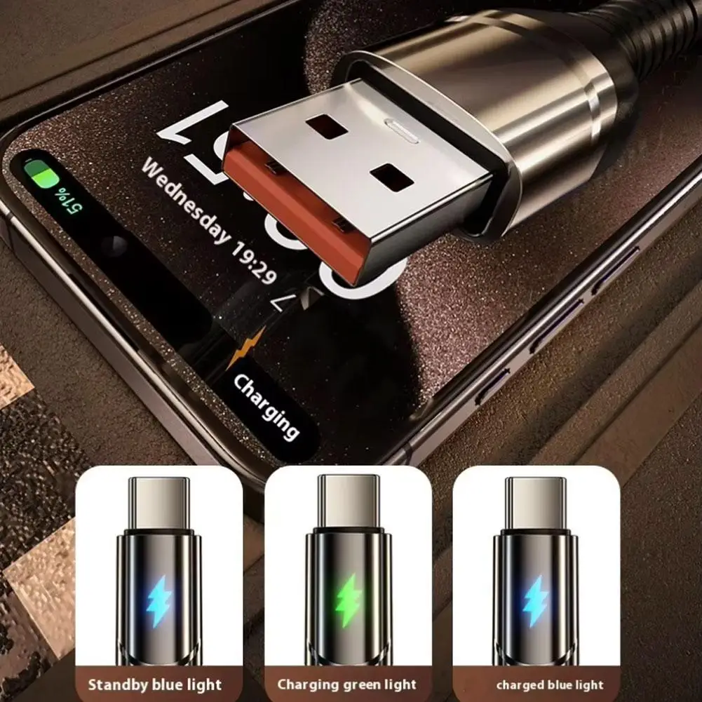 120 واط 6A نوع-C شحن سريع كابل بيانات التلقائي انقطاع التيار الكهربائي الحبل دائم مضفر شحن شاحن النايلون نوع-C البيانات بروتيك E1K8