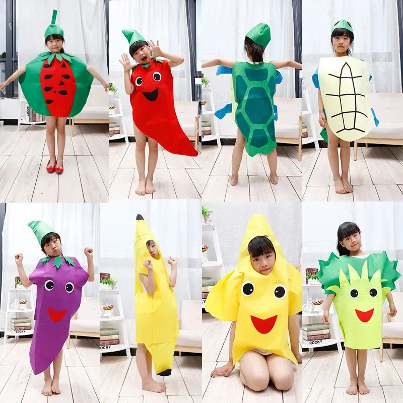 Adult Children Kids Halloween Party Children\'s Day Cartoon Fruit Vegetable Costume Cosplay Clothes Pumpkin Banana Tree Purim