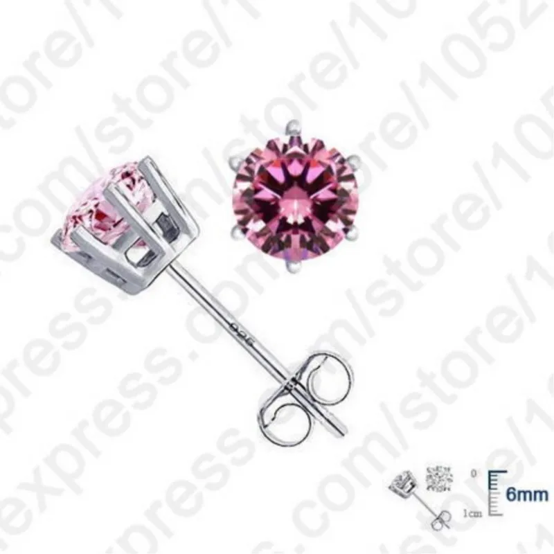 New Fashion Women Stud Earrings 925 Sterling Silver Colorful Round Cubic Zirconia Wedding/Engagement Party Earrings