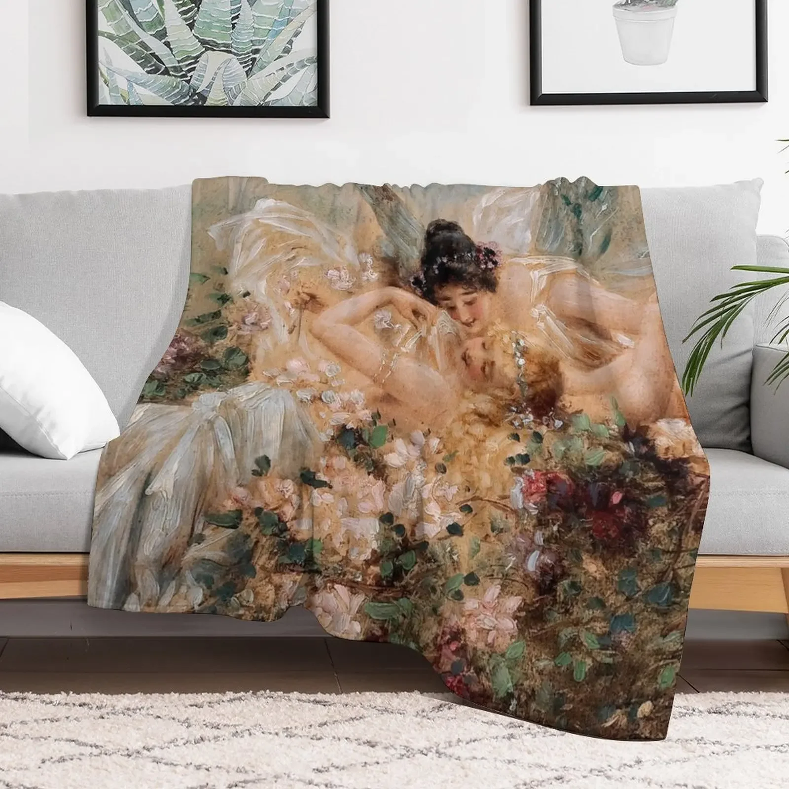 Two Fairies Embracing in a Landscape with a Swan by Hans Zatzka Throw Blanket Soft Warm Blanket Gift for Grandparents