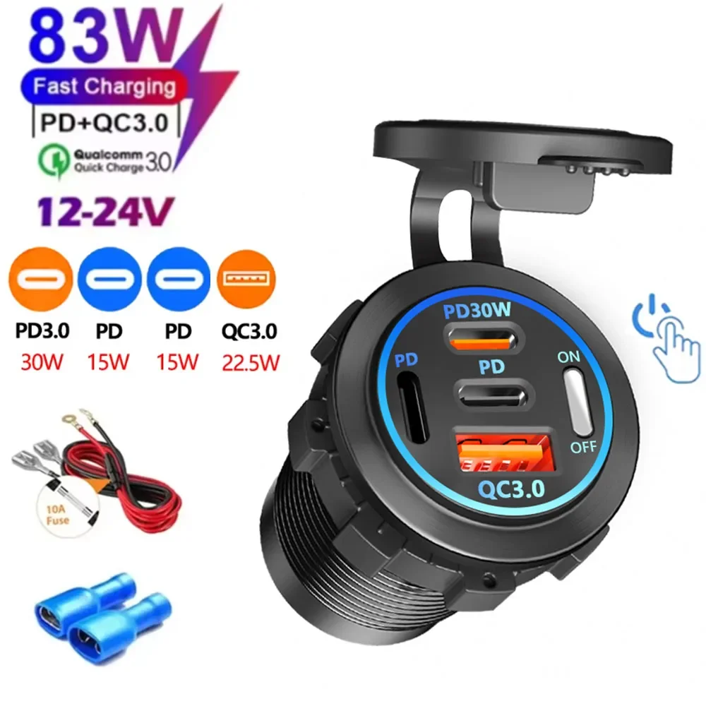 3/4 Port PD QC 3,0 USB Auto Ladegerät mit Voltmeter Buchse Steckdose Adapter Wasserdicht für 12V/24V für Auto ATV Boot Motorrad