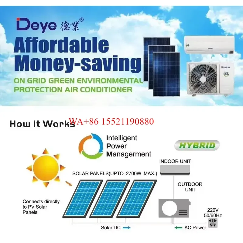 WMWMNU for Deye Hybrid AC DC Solar Air Conditioner Split Wall Mounted 100 Percent Solar Energy Household Use 24000 BTU