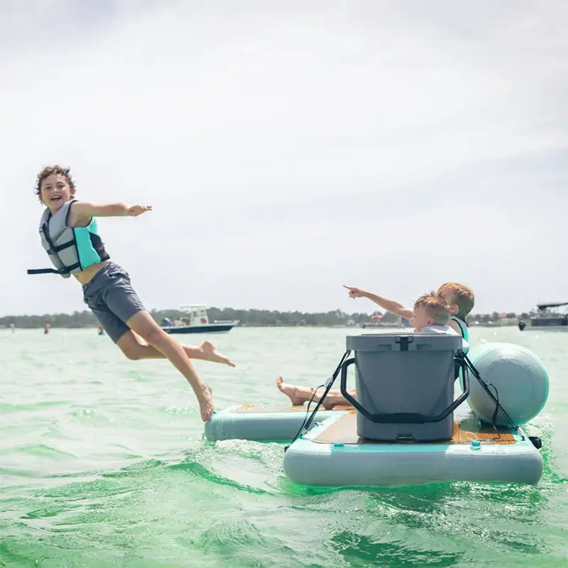 Super Fun Inflatable Floating Island Summer Pool Inflatable L-Dock Floating Platform Pool Inflatable Platform With Back Rest