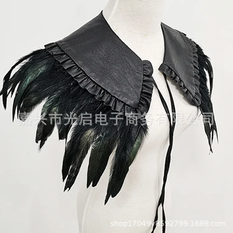 สไตล์โกธิค Ruffled Edge หนัง Feather Shawl ปลอม Masquerade เครื่องแต่งกายอุปกรณ์เสริม