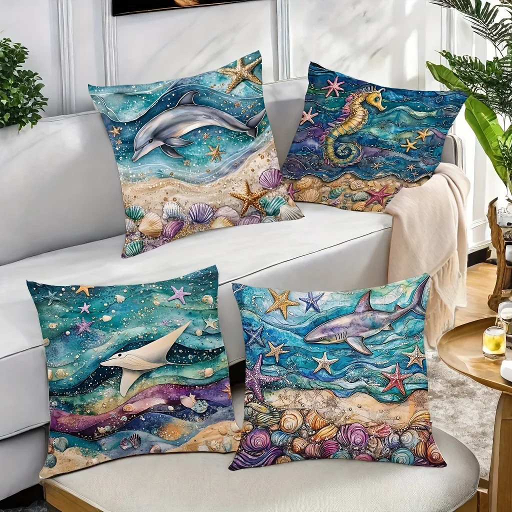 

Fantasy underwater world decorative pillowcase, ultra-soft polyester material living room sofa back car pillowcase decoration