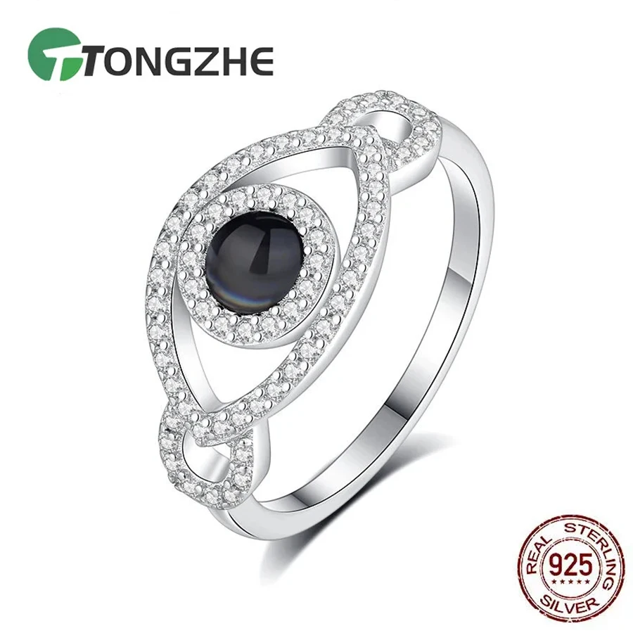 

TONGZHE 925 Sterling Silver Rings For Women Black Spinel White CZ Charming Elegant Rings Wedding Gifts Fine Fashion Jewelry