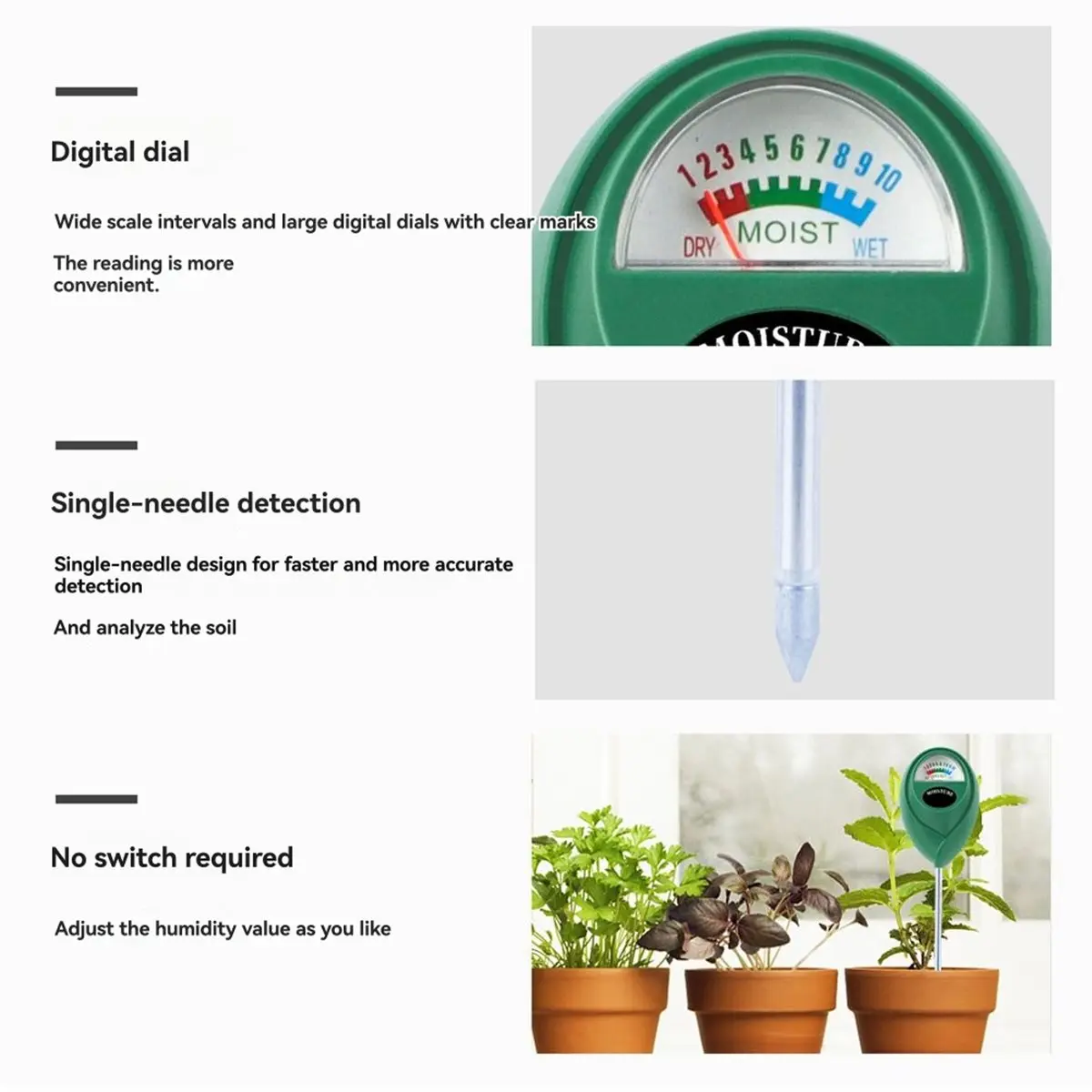 DT81 2-Pack Soil Moisture Meter 40cm Long-Type Potted Plant Gardening Tester Soil Moisture Detector