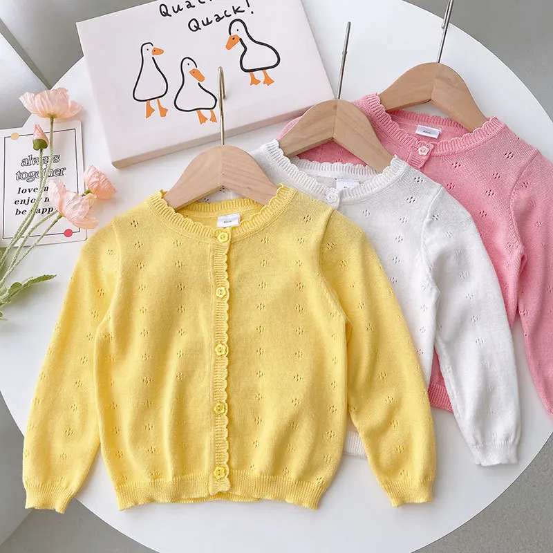 Children Clothing Girls\' Knitted Cardigan Thin Spring and Autumn Baby Sweater Coat Cotton Thread Children\'s Outerwear   Top