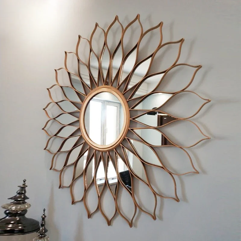 

Crown tripod, sun decorative mirror custom dining room wall wall hanging creative mirror light luxury living room background wal