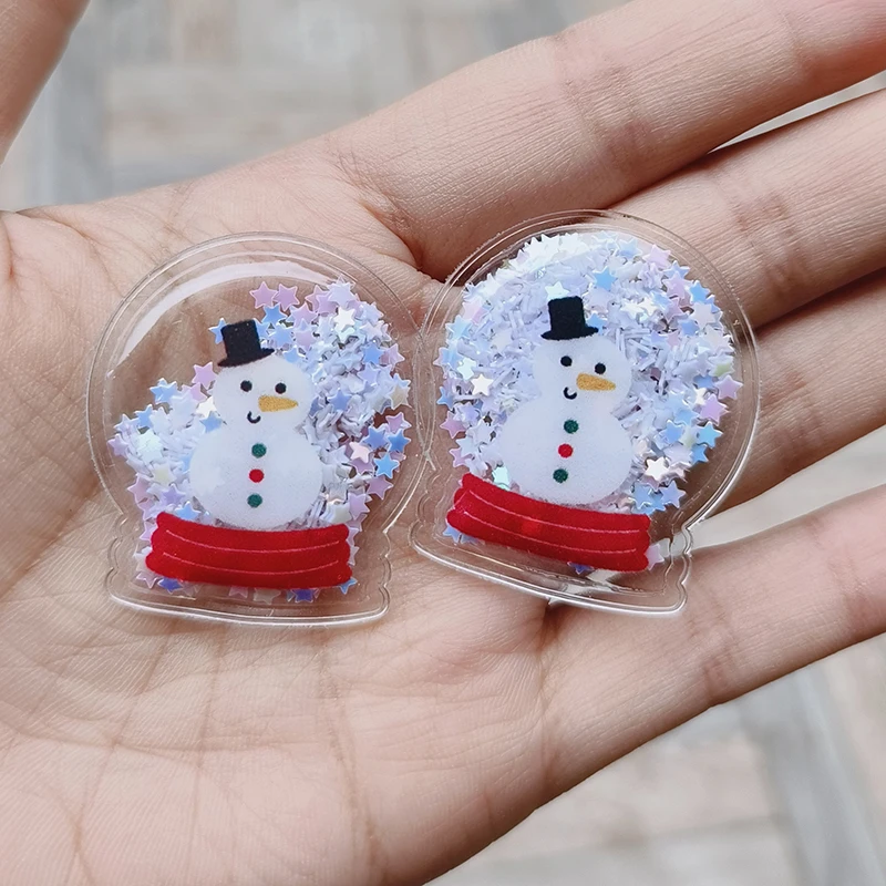 20pcs Flowing Sand Christmas Jewelry Accessories Christmas Tree Santa Deer Snowman For DIY kids hair decoration