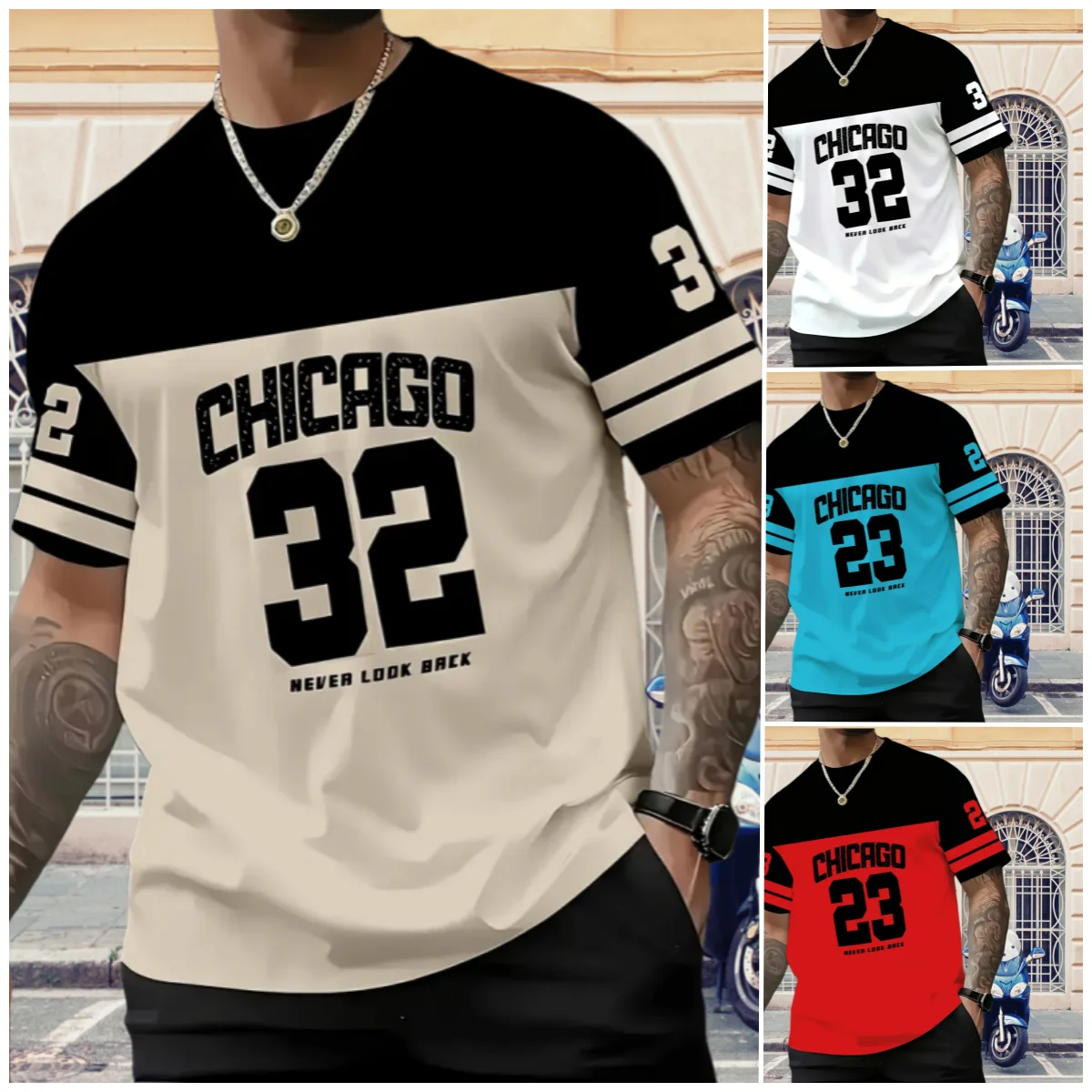 شيكاغو رقم 32 لا تبدو مرة أخرى إلكتروني طباعة التباين تي شيرت ملون ملابس للرجال Classis الشارع عادية استرخاء صالح التجفيف السريع #1