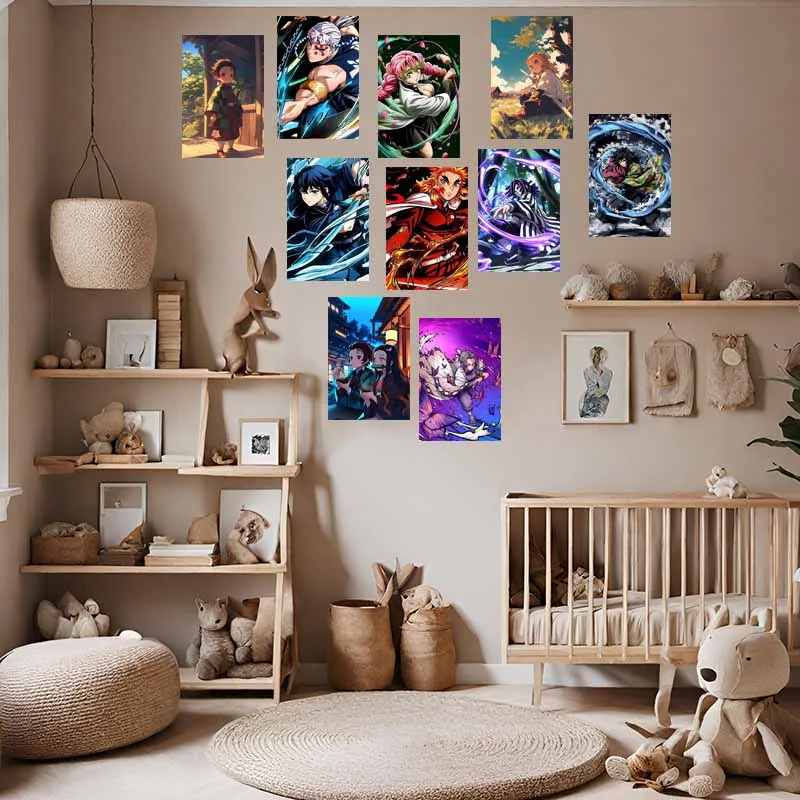 10/30PCS Classic Anime Figure Tanjiro Kamado Zenitsu Agatsuma Inosuke Hashibira Poster Cards HD Wall Collage Kit Room Decoration