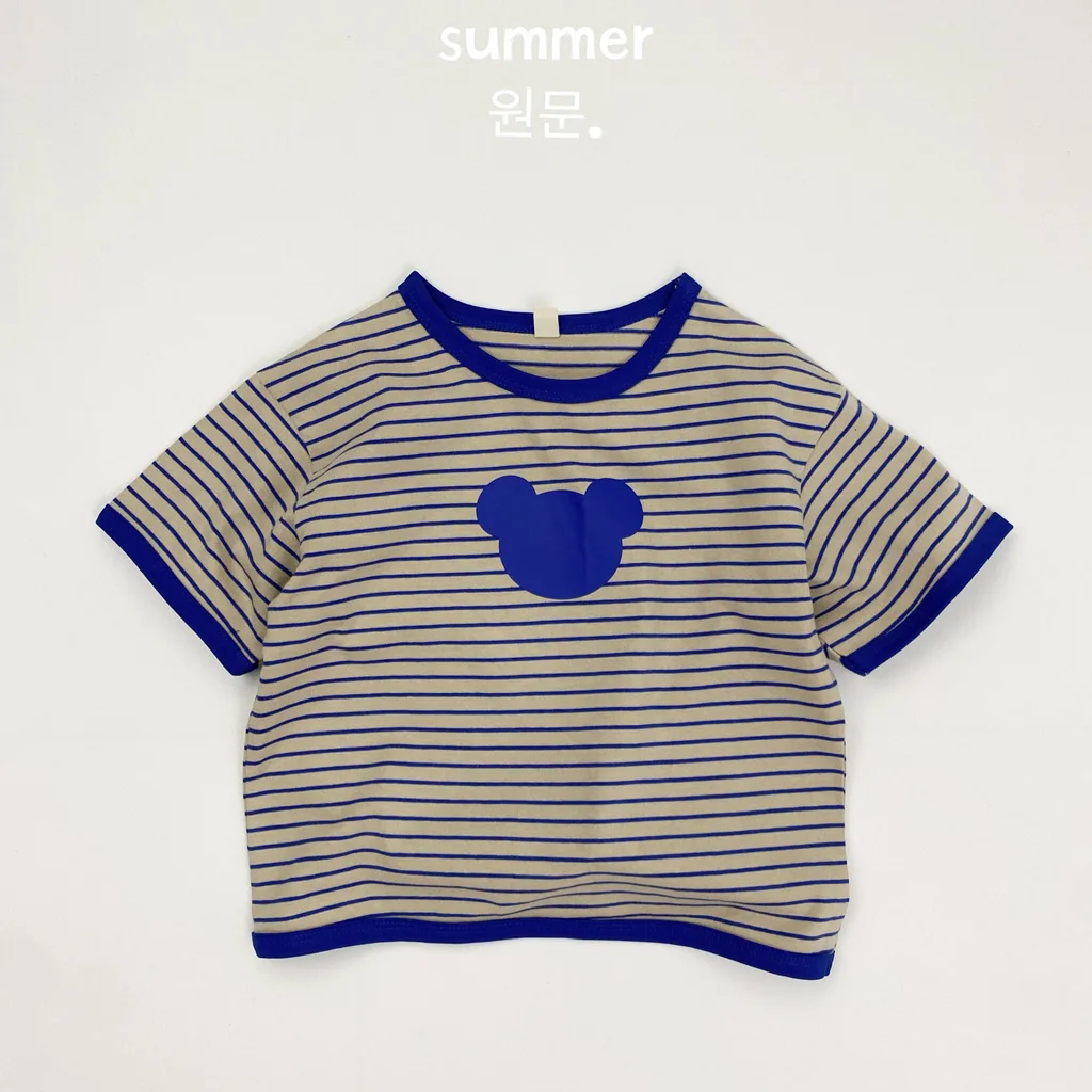 2025 Summer New Children Striped T Shirts Boys Girls Short Sleeve Casual Tops Cotton Baby Cartoon Tee Fashion Kids Clothes