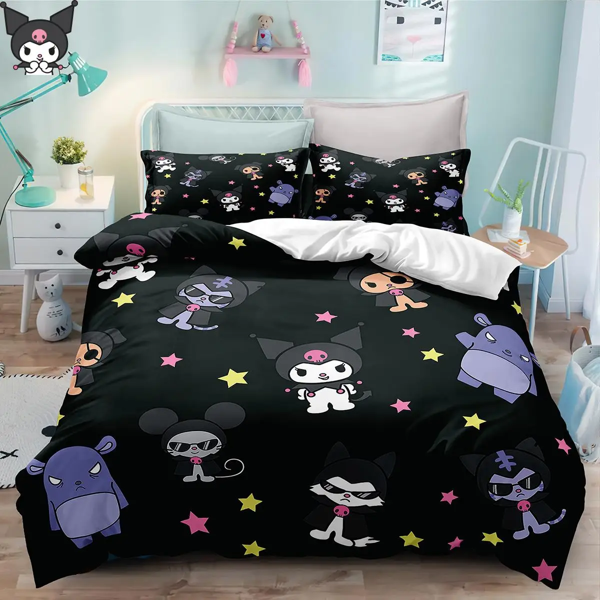 Children new Bed Sheets  Pillowcases Gift Sanrio Cartoon Anime Cute Girl Cinnamoroll Kuromi Customizable Bed Sheets  3Pcs Sheet