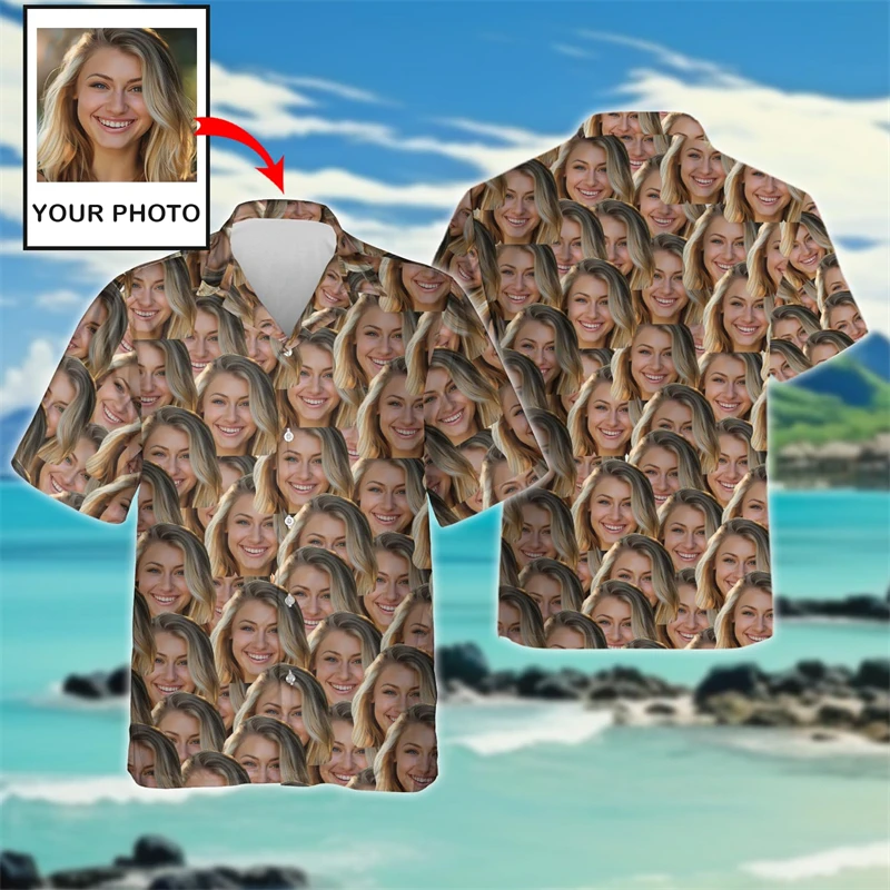 Custom Hawaii Women Beach Shirts Cute Design Button Clothing Girlfriend Birthday Present Shirt Customized Photos Female Blouses