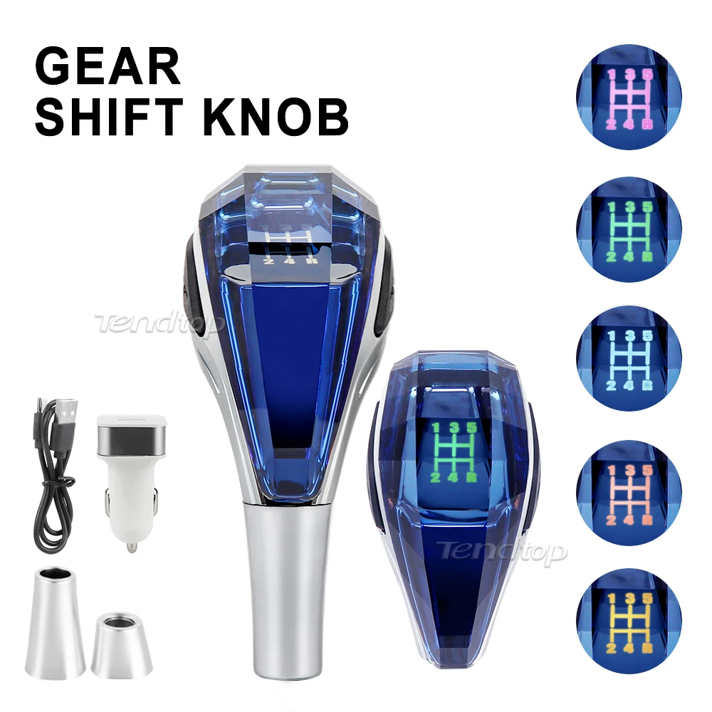 Perilla de palanca de cambios LED con mango de cristal Universal para coche para Lada Toyota Renault Honda VW SEAT SKODA 8 10 12MM perilla de cambio con rosca