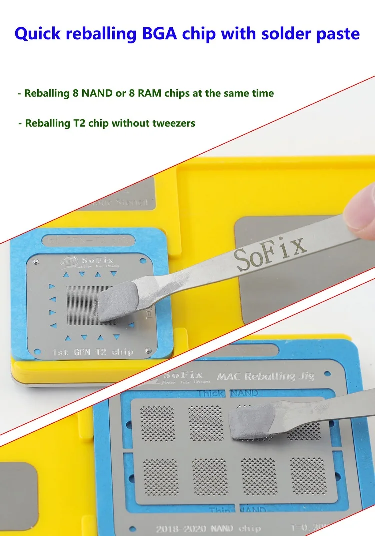 Sofix S-F302 BGA Reballing Jig with Complete Stencils for Applying Solder Balls to BGA Chips Including NAND RAM and T2 Stencils