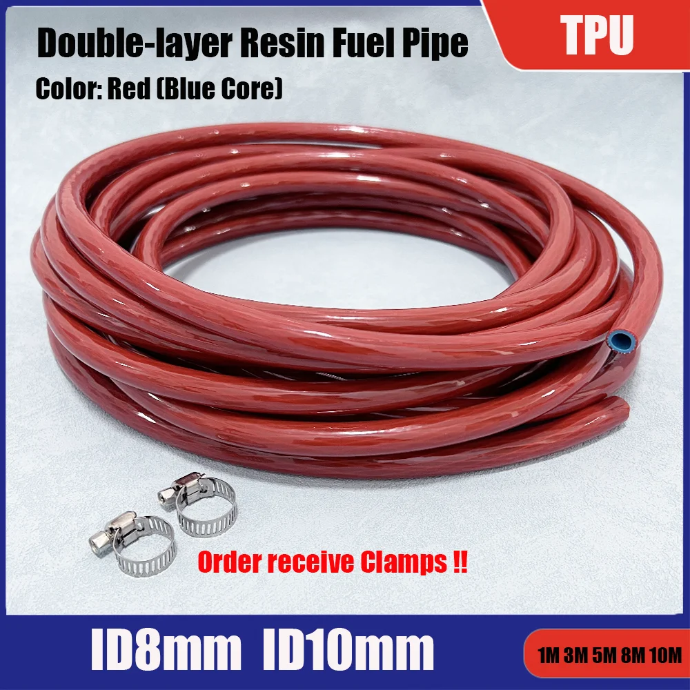 

1M3M5M8M10M Red/Blue Core TPU Double-layer Fuel Pipe Resin Wire-clamping Oil-resistant Diesel Oil Gasoline Hose Rubber Fuel Tub