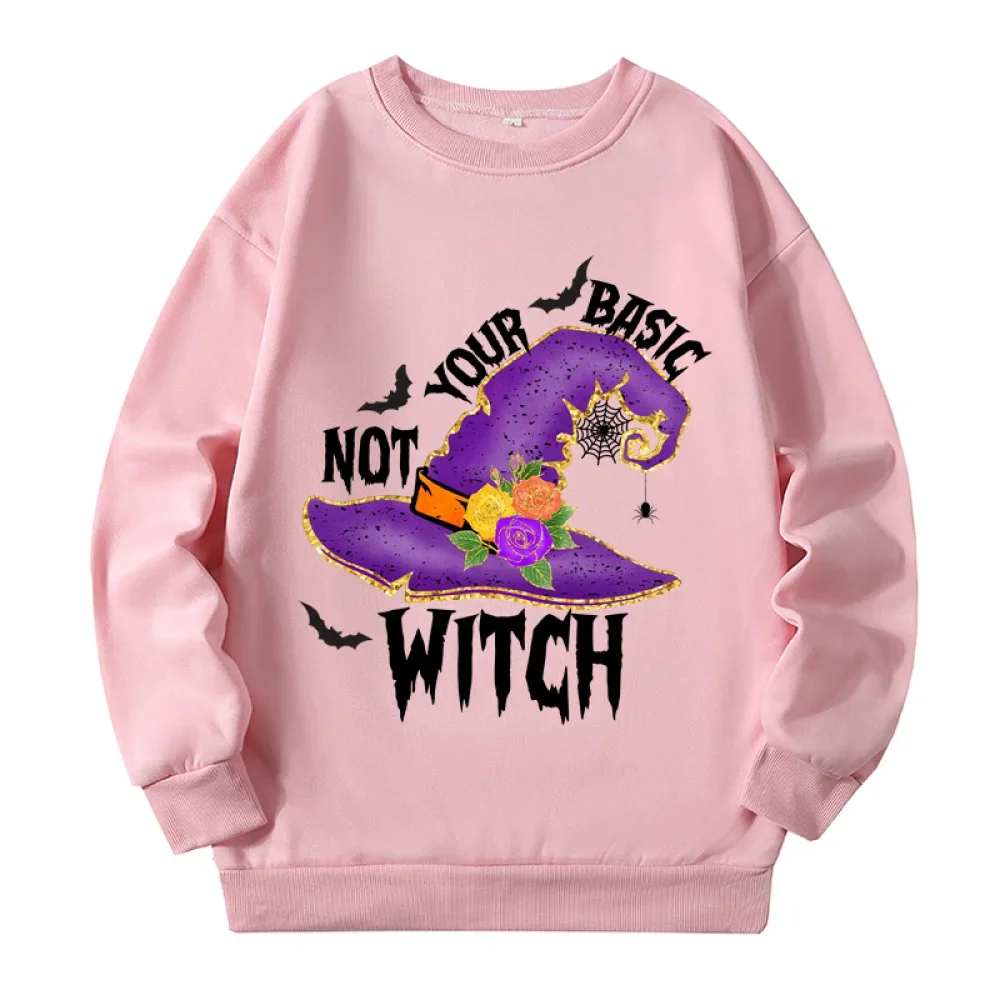 Halloween Witch Hat Print Plus Size Sweatshirts American Vintage Fashion Hoodie Streetwear Quirky and Funny Pullover Women