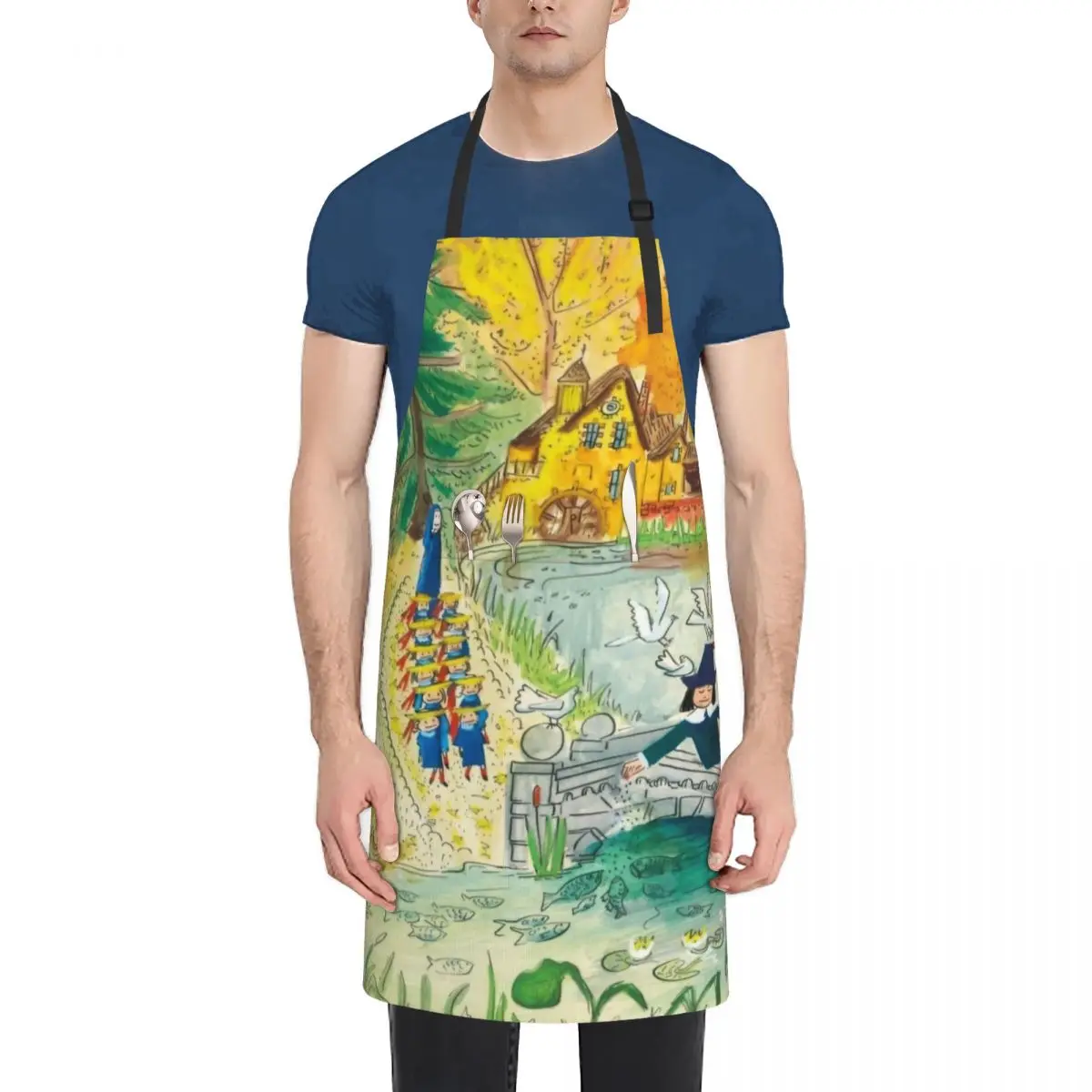 

Whimsical Parisian Scene Inspired By Ludwig Bemelmans Waterproof Kitchen Apron For Women/Men With Pockets Work Restaurant Shop