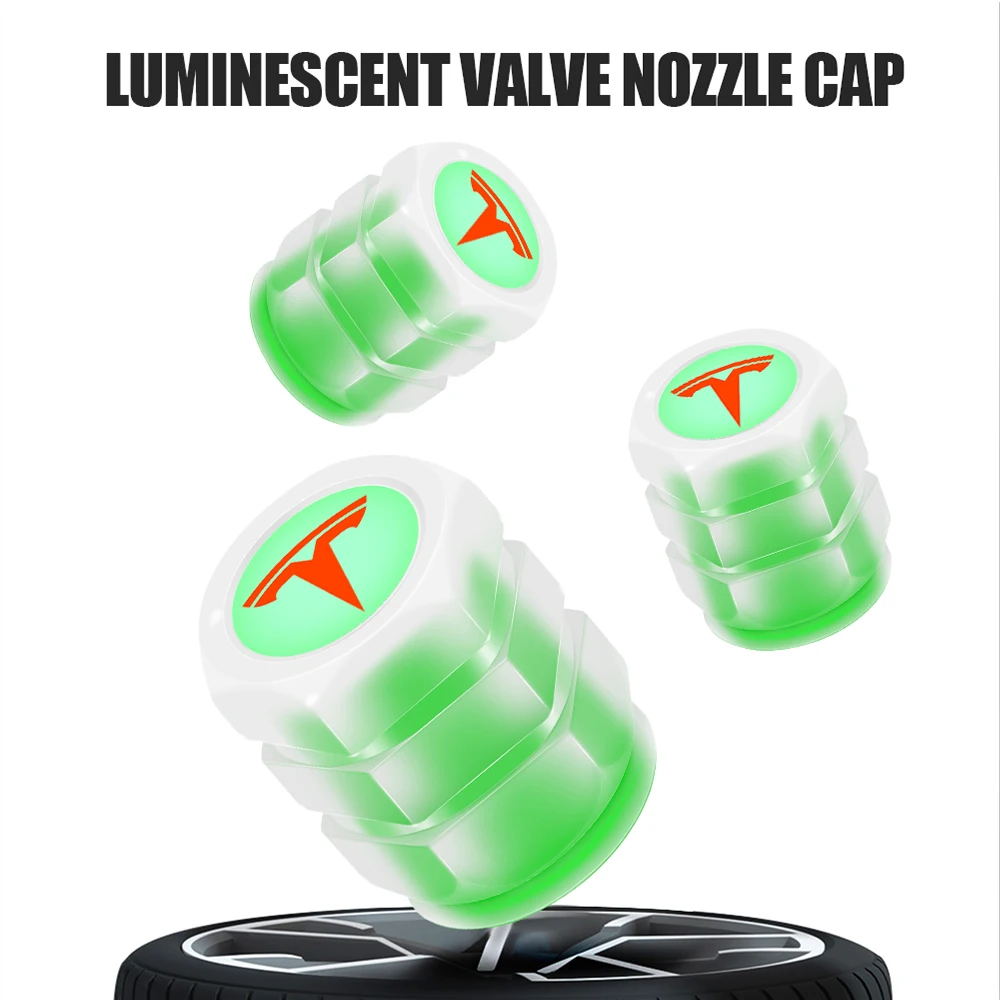 4Pcs Luminous Valve Caps Fluorescent Green Night Glowing Tire Decoration For Tesla Model 3 Model S X Y Roadster SpaceX Mod WYE