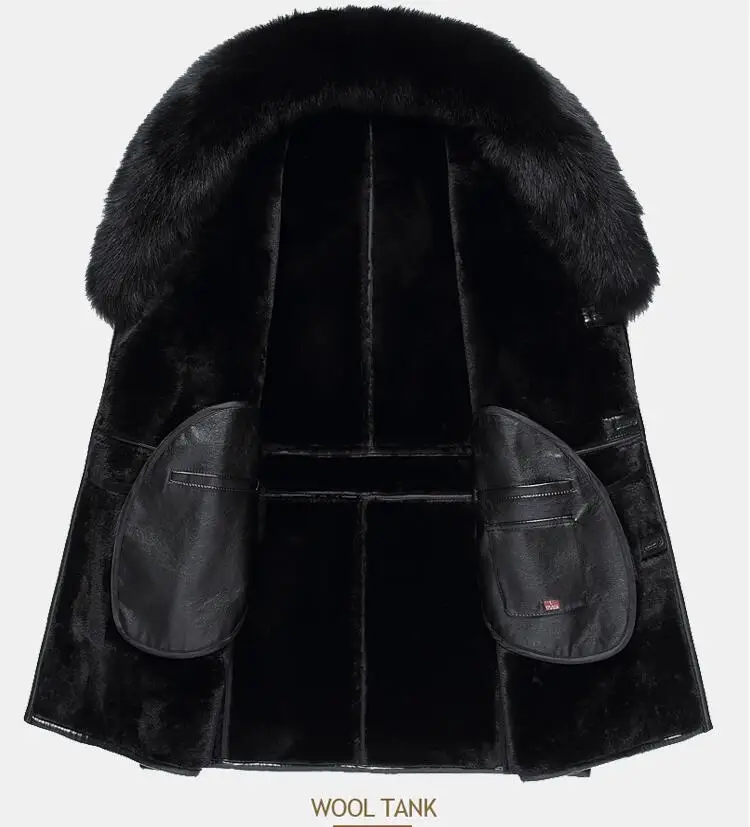 

new Sheepskin arrival clothing hihg quality male Fur collar plus veleet fur one piece leather thick outerwear luxury men M- 4XL