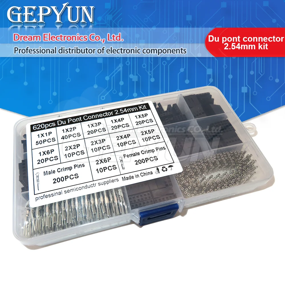Dupont Cable Jumper Fio e Pin Header Housing Kit, Masculino Crimp Pins, 2.54mm, 620Pcs