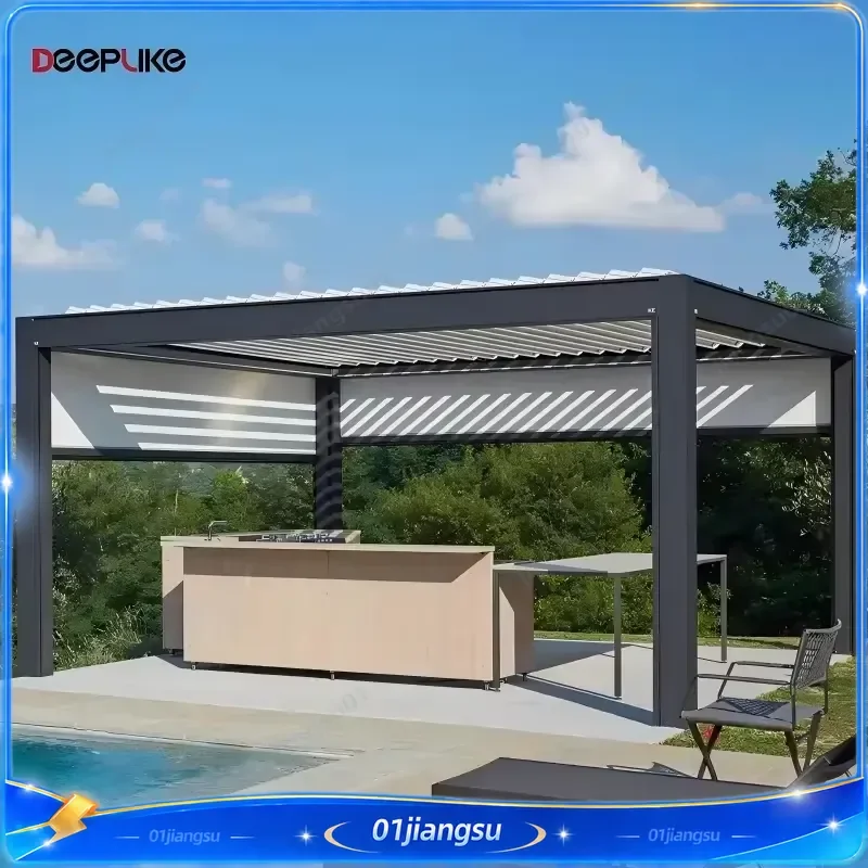 Luxury Modern Outdoor Waterproof Gazebo Motorized Louvered Roof Pergola Aluminum Garden Patio Canopy Shade Structure