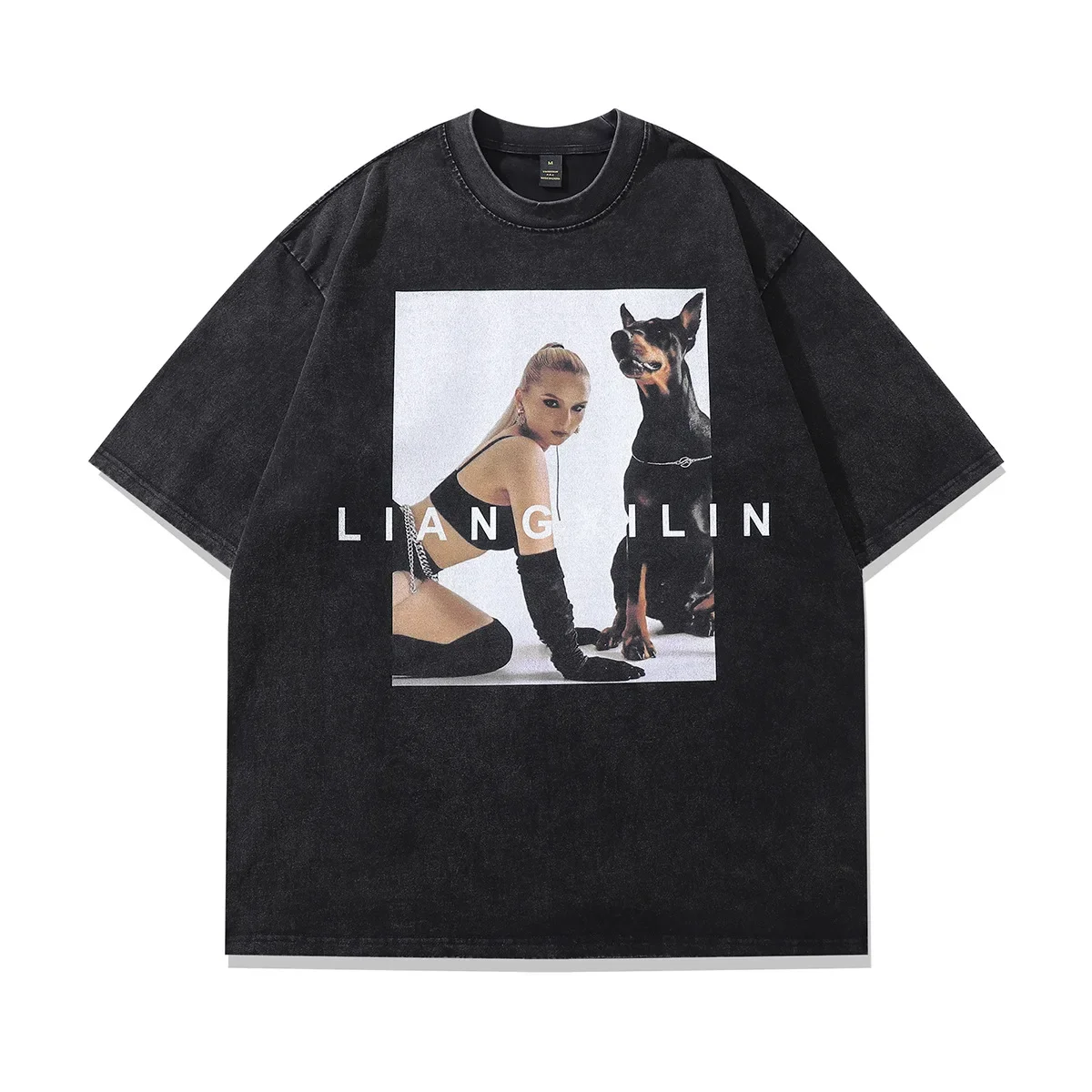 Men Women Streetwear Hip Hop Oversized T Shirt Funny Doberman Dog Graphic T-Shirt Vintage Washed Tshirt Harajuku Tee Cotton