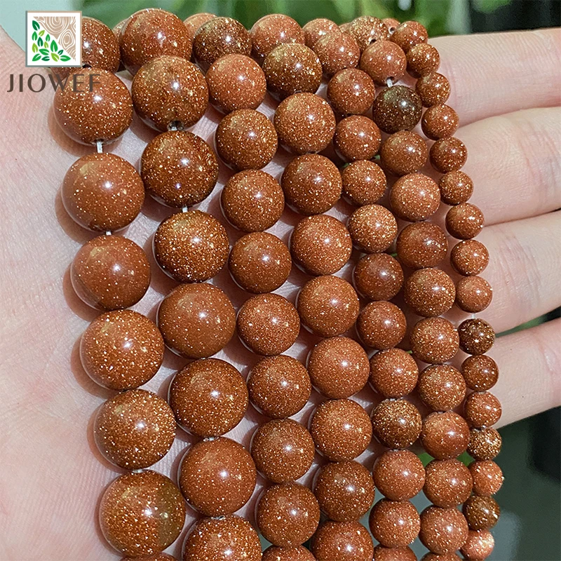 Naturalne kamienie, złoty piasek kamieniarski, okrągłe, luźne koraliki dystansowe do wyrobu biżuterii, bransoletek DIY, akcesoria, sznur 15 cali, 4 6 8 10 12 14 mm