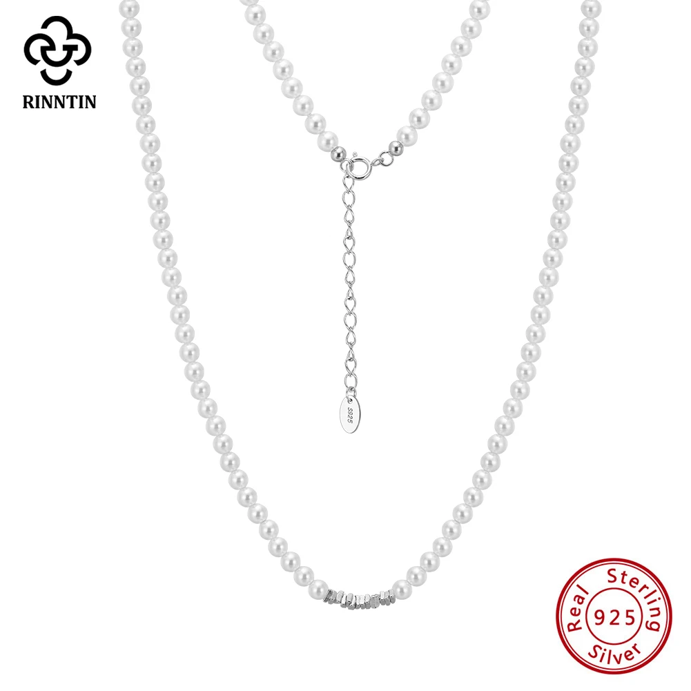 

Rinntin 925 Sterling Silver Niche Design 4mm Shell Pearl Beaded Necklace Fashion Light Luxury Sweet Jewelry Accessories PSN09