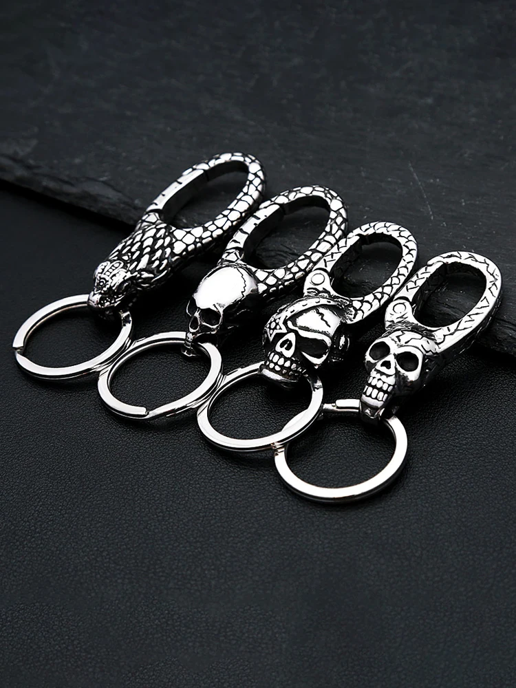 Porte-clés gothique Vintage en acier inoxydable 316L, crâne, Hip Hop, motard, animaux, breloques à la mode, anneaux, bijoux cadeaux
