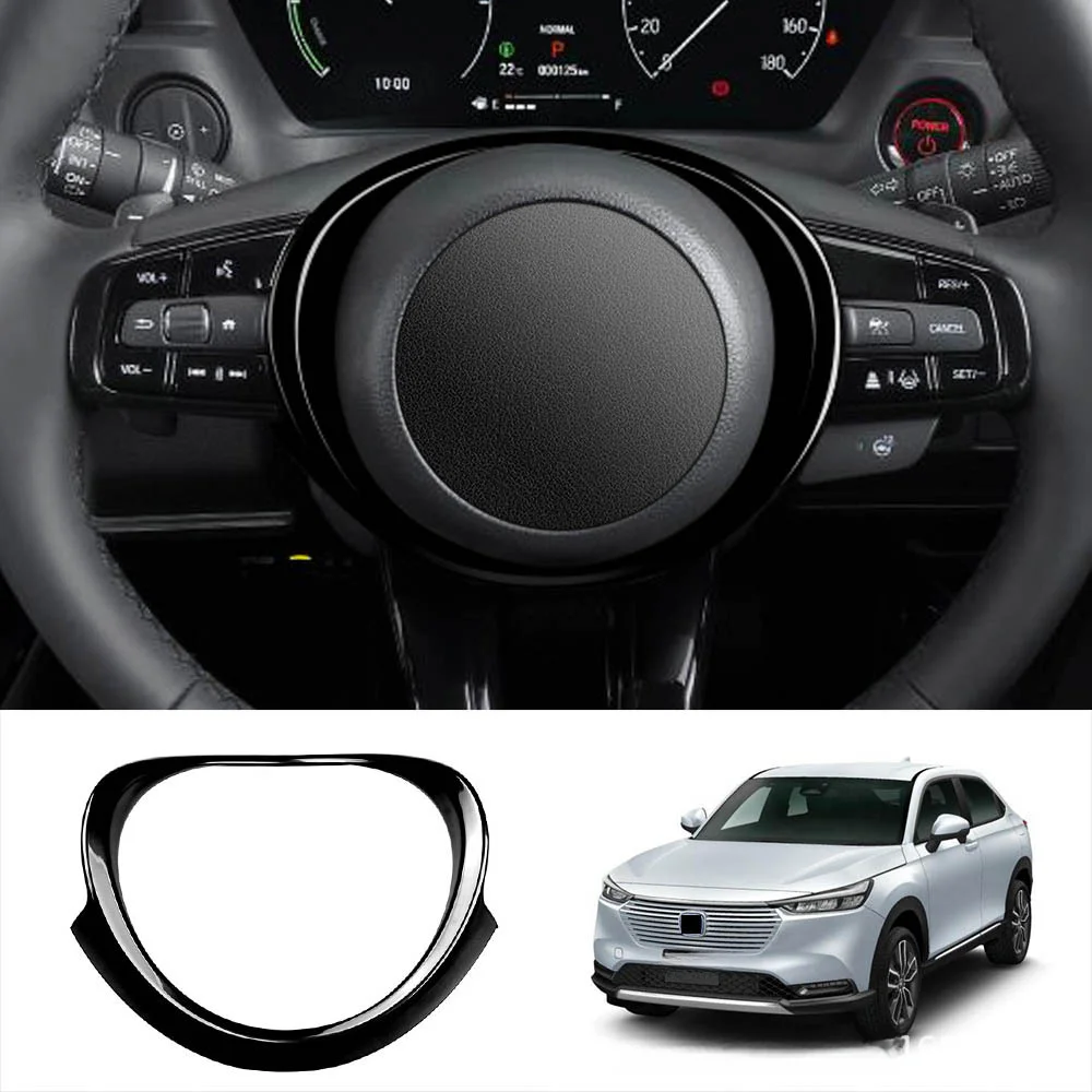 VEZEL Interior Decor Steering Wheel Button Cover Glossy Black Finish Easy Installation Process ABS Plastic Material Carbon Fiber