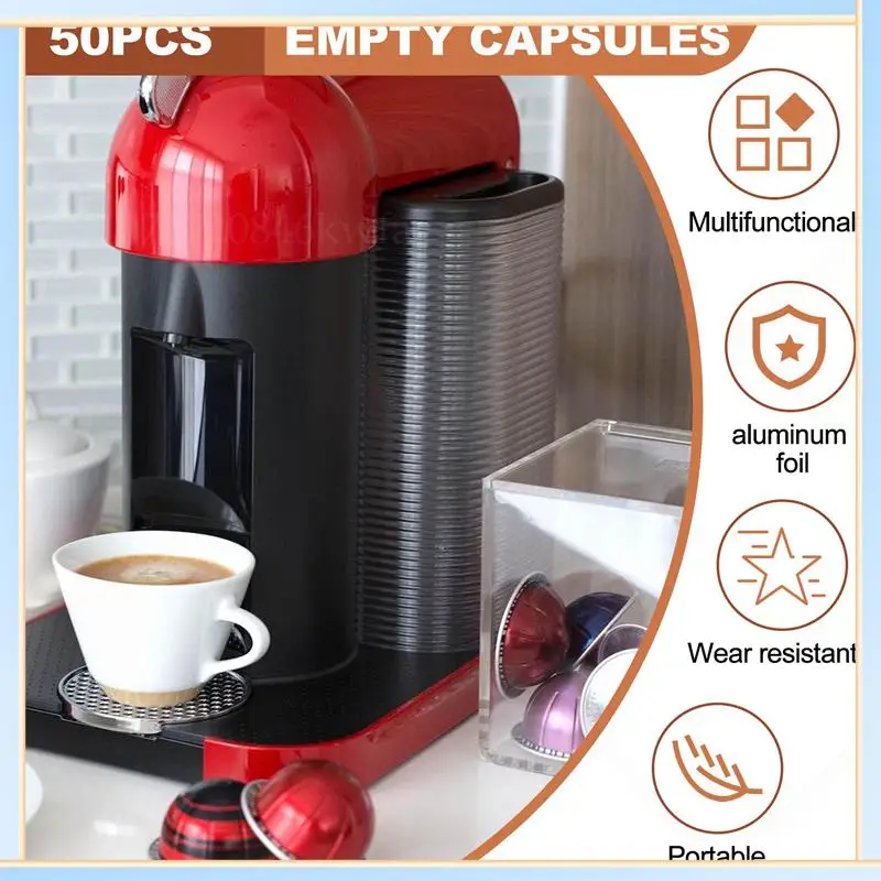 

-A60I алюминиевая крышка для кофе, для Nespresso Vertuoline, наклейка на кофейную капсулу, заполняющая кофейную капсулу, самоклеящаяся, 50 шт.
