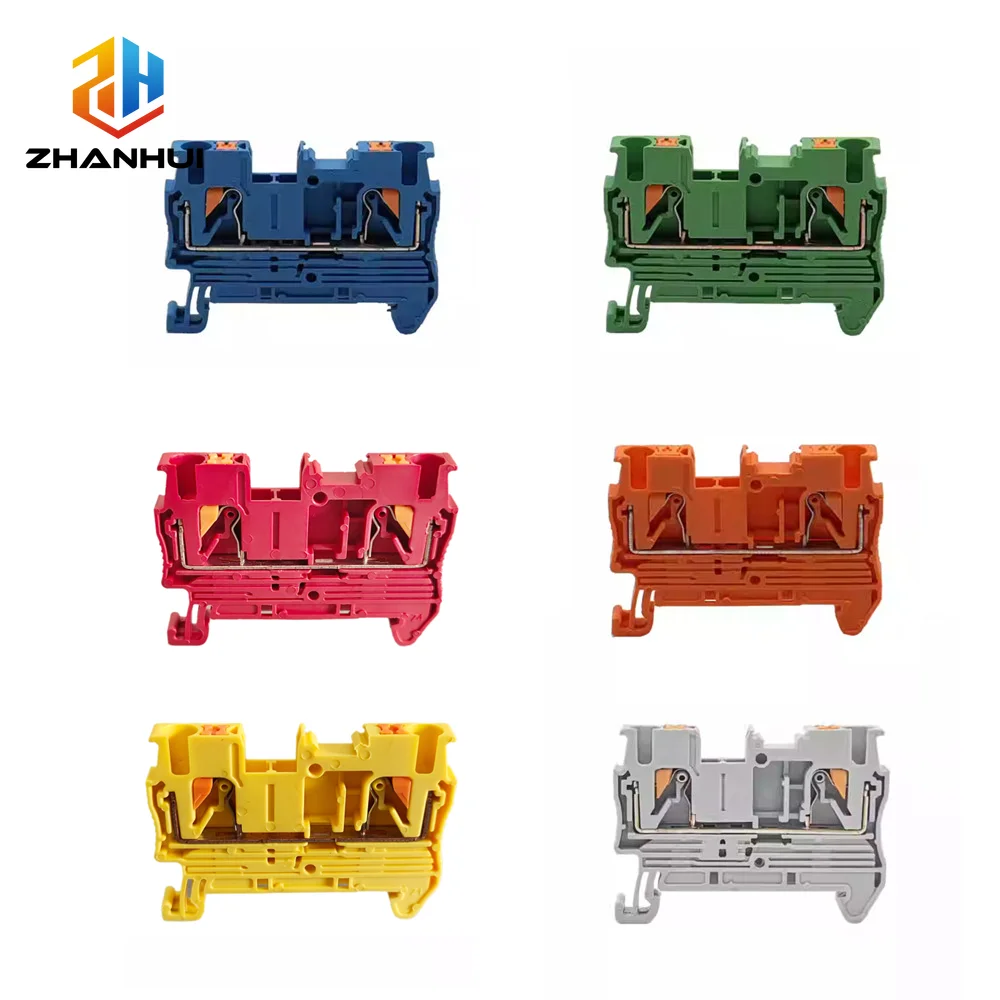 10Pcs PT2.5 Push-in Terminal Block - 2.5mm² 12AWG Feed-Through Wire Connector for NS35 DIN Rail Mounting