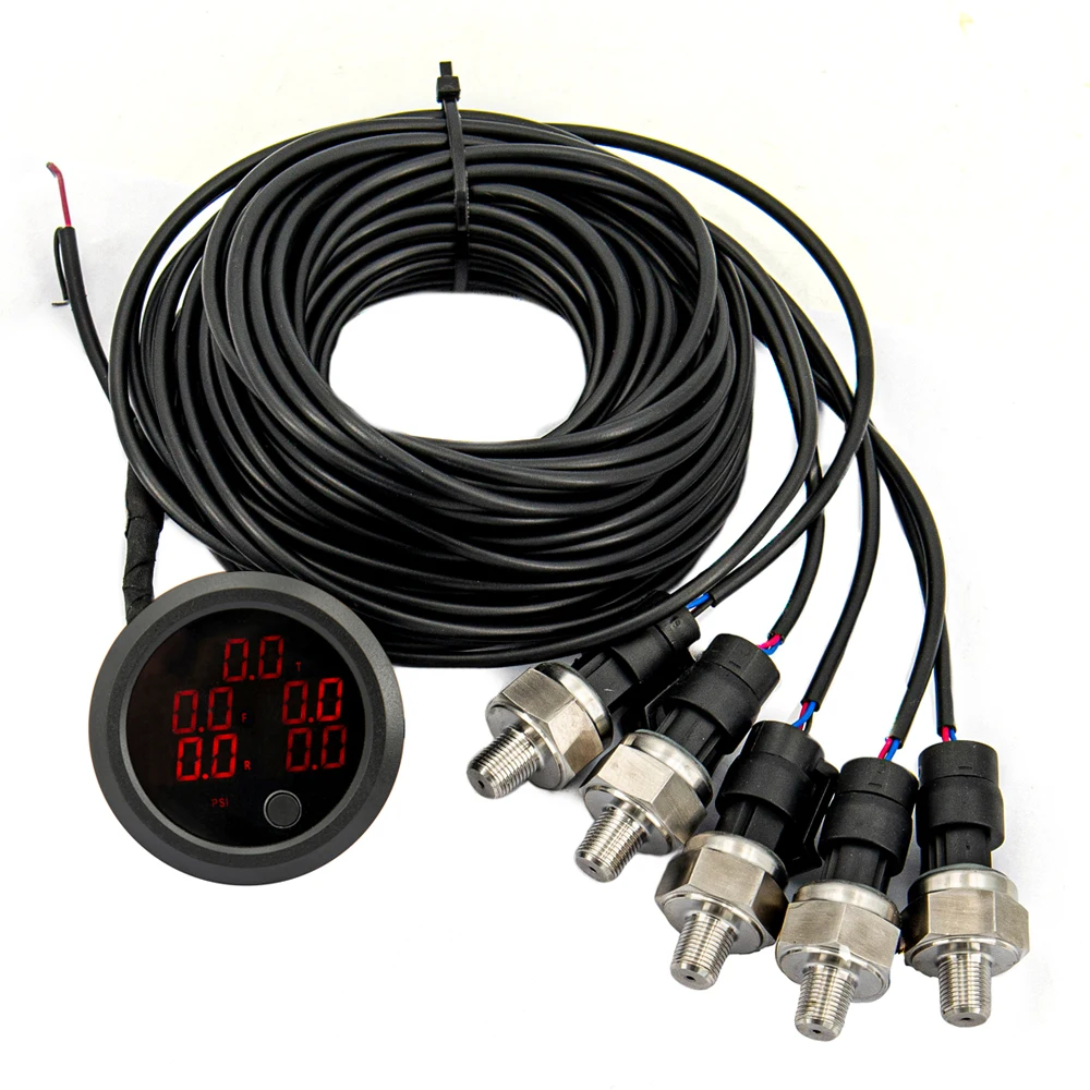 Five Display Dual Air Suspension Pressure Gauge Meter Air Ride Gauge with 5pcs 1/8NPT Sensors