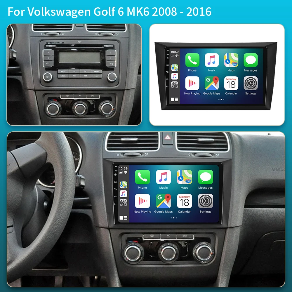 راديو السيارة لسيارة Volkswagen VW Golf 6 MK6 GTI 2008-2016 Carplay اللاسلكي أندرويد 16 راديو تلقائي للسيارة الوسائط المتعددة 5G DSP 48EQ 2 Din DVD