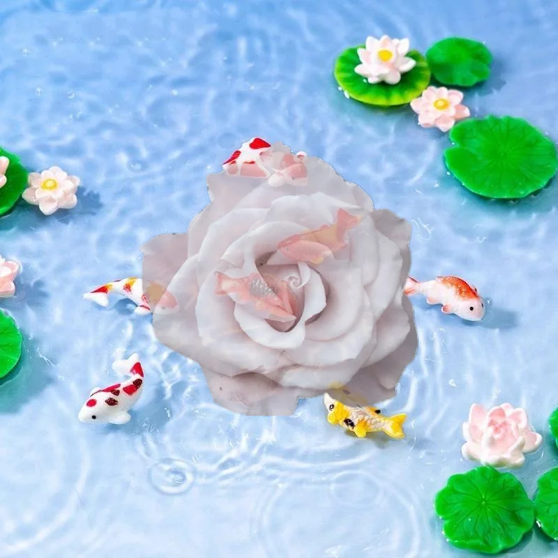Popular Mini Resin Koi Fish Figurines Vivid Multicolor Lotus Ornaments For Aquarium Bonsai Micro Landscape Decor