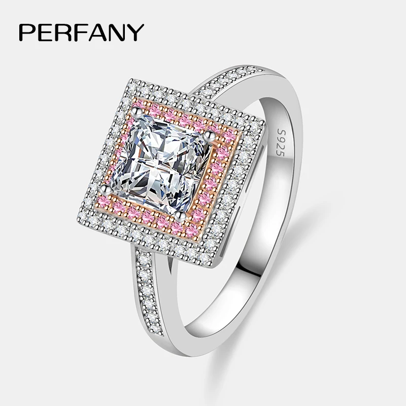 PERFANY 5.5mm 1CT Princess Cut Moissanite Diamond Ring  for Women Rose Gold Color Elegance And Sparkle Jewelry Accessory