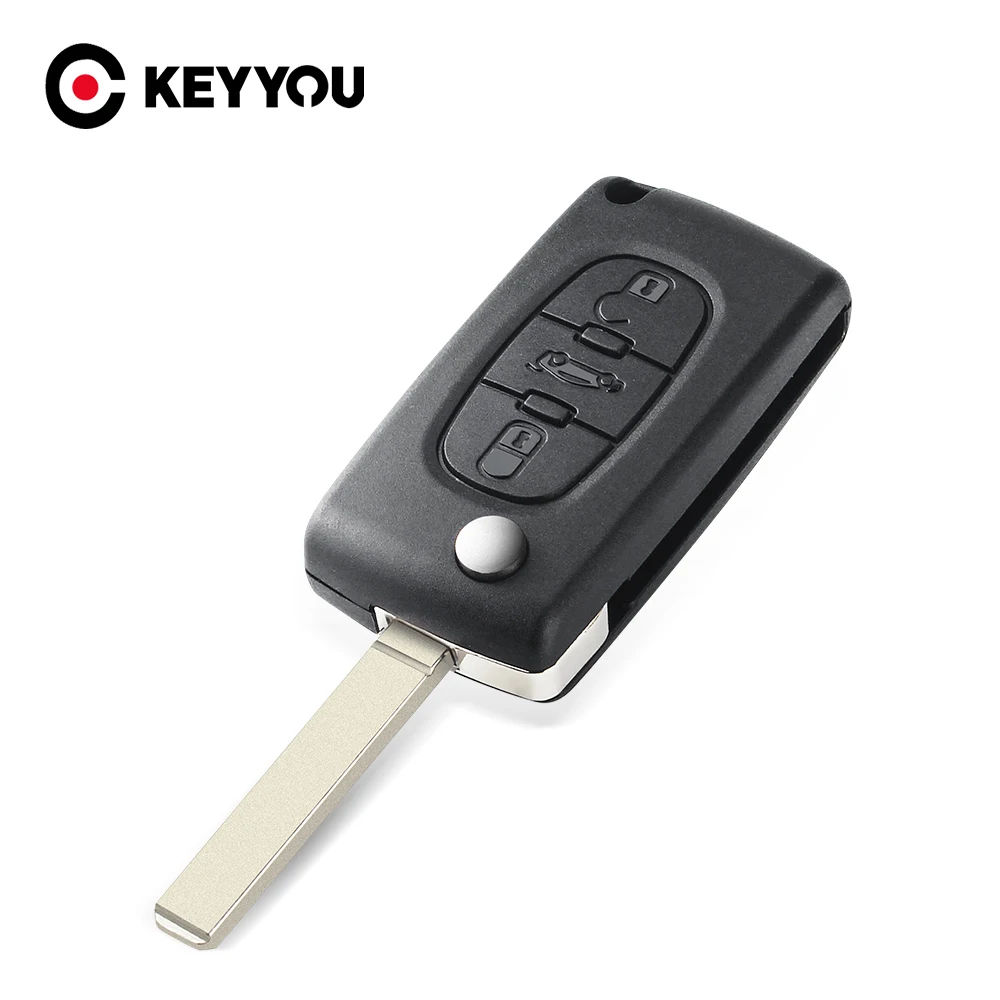 KEYYOU 3 Button Flip Folding Remote Car Key Shell Case Fob For Peugeot 407 307 607 CE0523 Blank Without Groove Key Cover Case